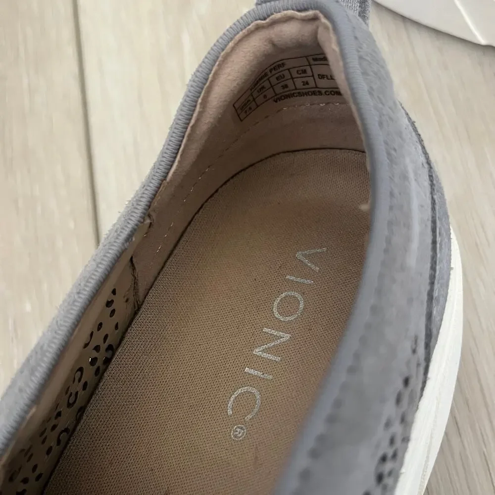 Vionic 'Kimmie' Women's 7.5 Perforated Slip On Sneaker Gray Suede Comfort Shoe